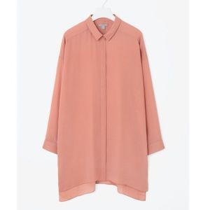 Long flowy pink COS button-down shirt